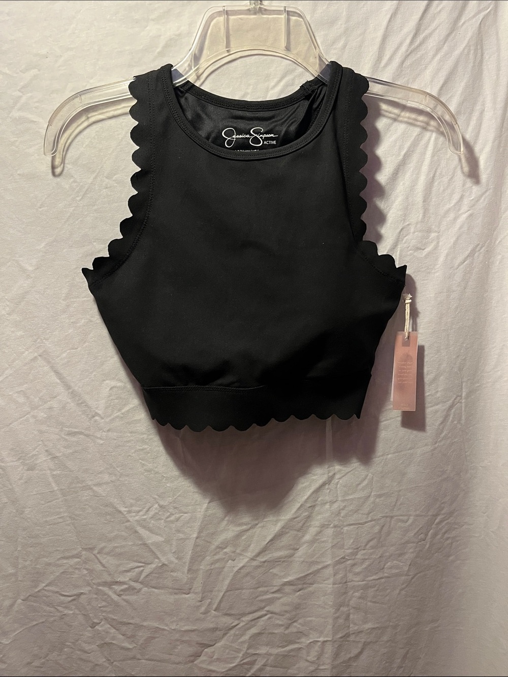 Jessica Simpson Black Scallop-Trim Cropped Tank